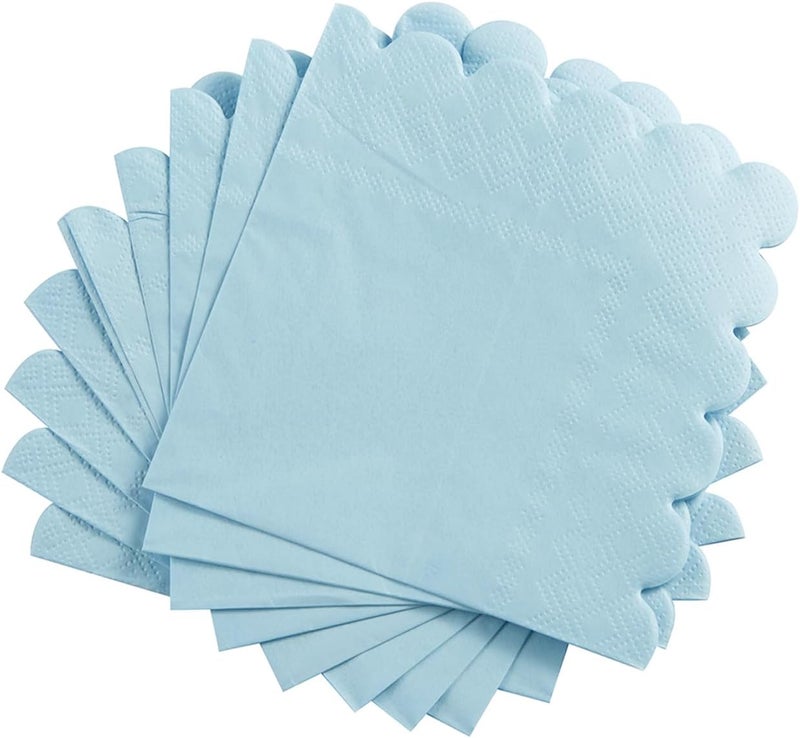 BEFORYOU 200 Pack Cocktail Napkin 2-Ply Scalloped Edged Dessert Napkins Folded 5 x 5 Inches Disposable Napkins for Dinner Wedding Birthday Party Bridal Anniversary Reception Event (Light Blue) - Image 3